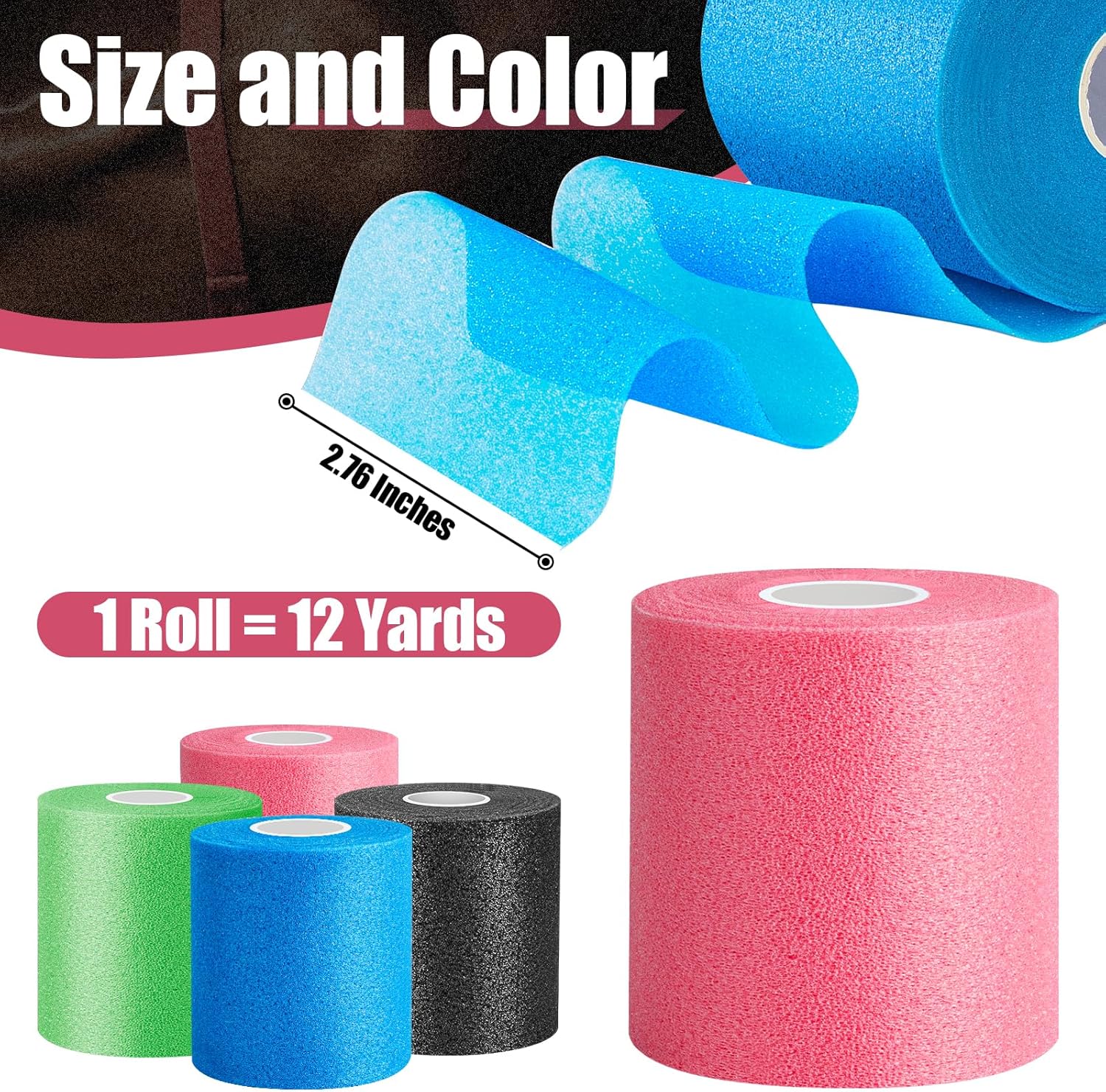 4 Pack Pre Wrap Athletic, Multi Color Prewrap, Pre Wrap for Hair Soccer, Prewrap Athletic Tape Headbands, 2.76 Inches X 12 Yards - Pink, Black, Blue, Green - Image 2