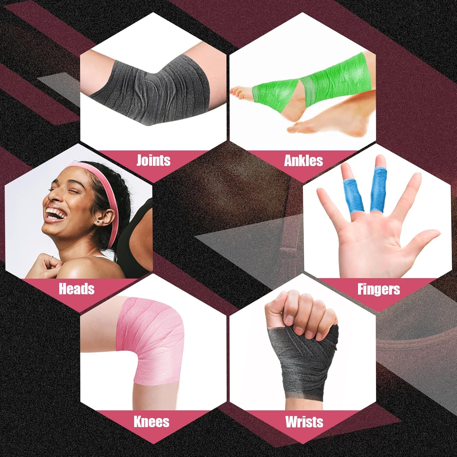 4 Pack Pre Wrap Athletic, Multi Color Prewrap, Pre Wrap for Hair Soccer, Prewrap Athletic Tape Headbands, 2.76 Inches X 12 Yards - Pink, Black, Blue, Green - Image 4