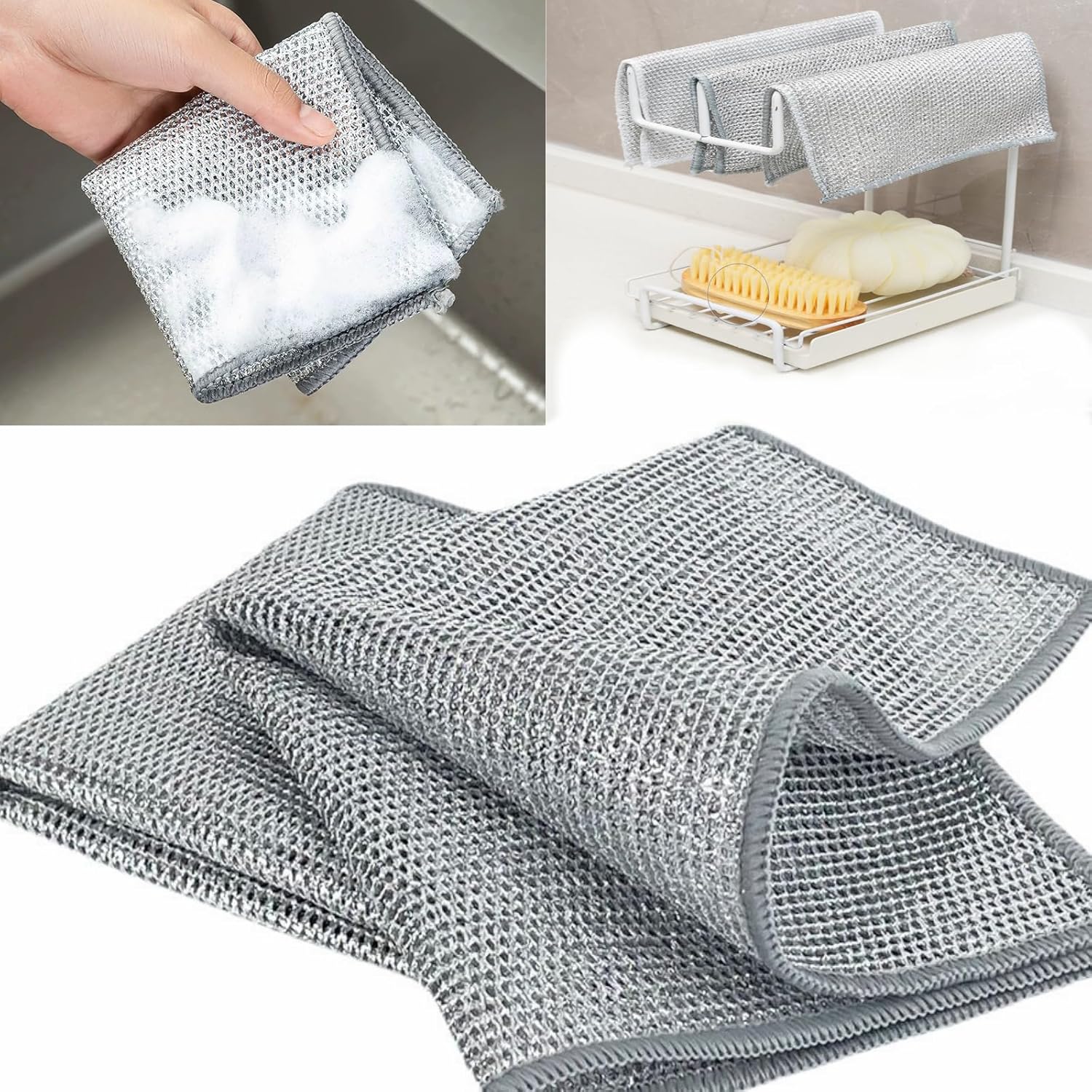 Wire Mesh Cleaning Cloth,Non Scratch Wire Dishcloth,Wire Dishwashing Rags,Multipurpose Metal Miracle Washing Rag,Reusable Steel Wool Scrubber for Kitchen Cleaning(10pcs)Suitable for Dishes,Pots, Dish - Image 2