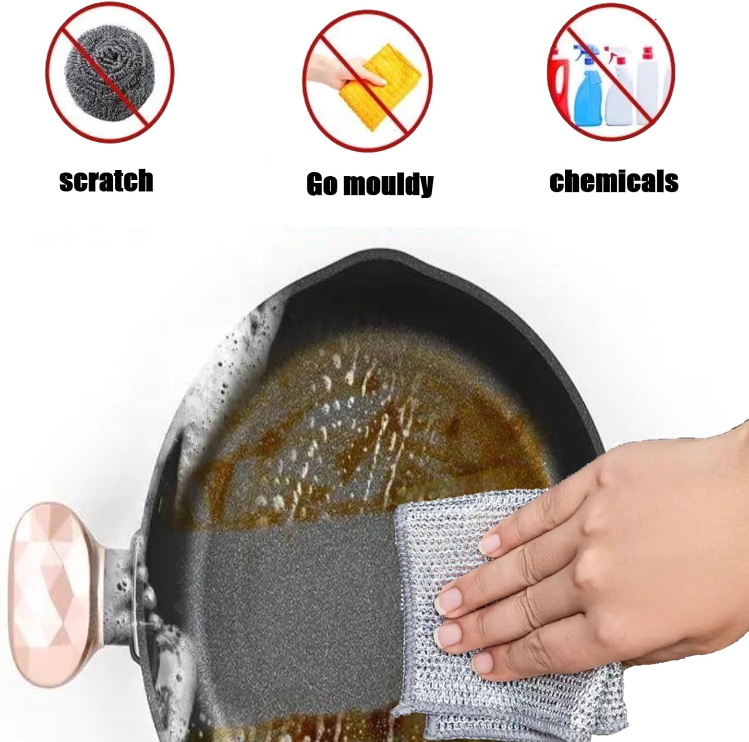 Wire Mesh Cleaning Cloth,Non Scratch Wire Dishcloth,Wire Dishwashing Rags,Multipurpose Metal Miracle Washing Rag,Reusable Steel Wool Scrubber for Kitchen Cleaning(10pcs)Suitable for Dishes,Pots, Dish - Image 3