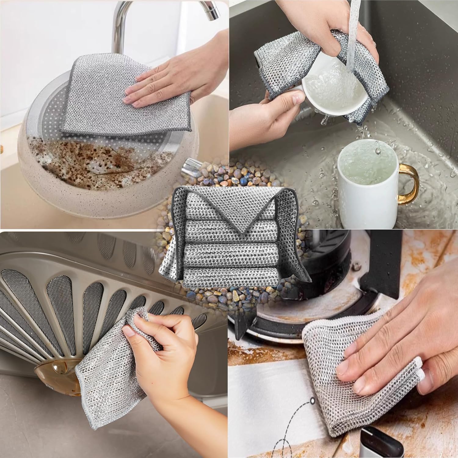 Wire Mesh Cleaning Cloth,Non Scratch Wire Dishcloth,Wire Dishwashing Rags,Multipurpose Metal Miracle Washing Rag,Reusable Steel Wool Scrubber for Kitchen Cleaning(10pcs)Suitable for Dishes,Pots, Dish - Image 5