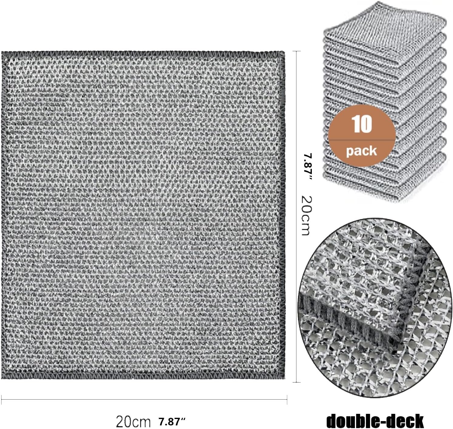 Wire Mesh Cleaning Cloth,Non Scratch Wire Dishcloth,Wire Dishwashing Rags,Multipurpose Metal Miracle Washing Rag,Reusable Steel Wool Scrubber for Kitchen Cleaning(10pcs)Suitable for Dishes,Pots, Dish - Image 6