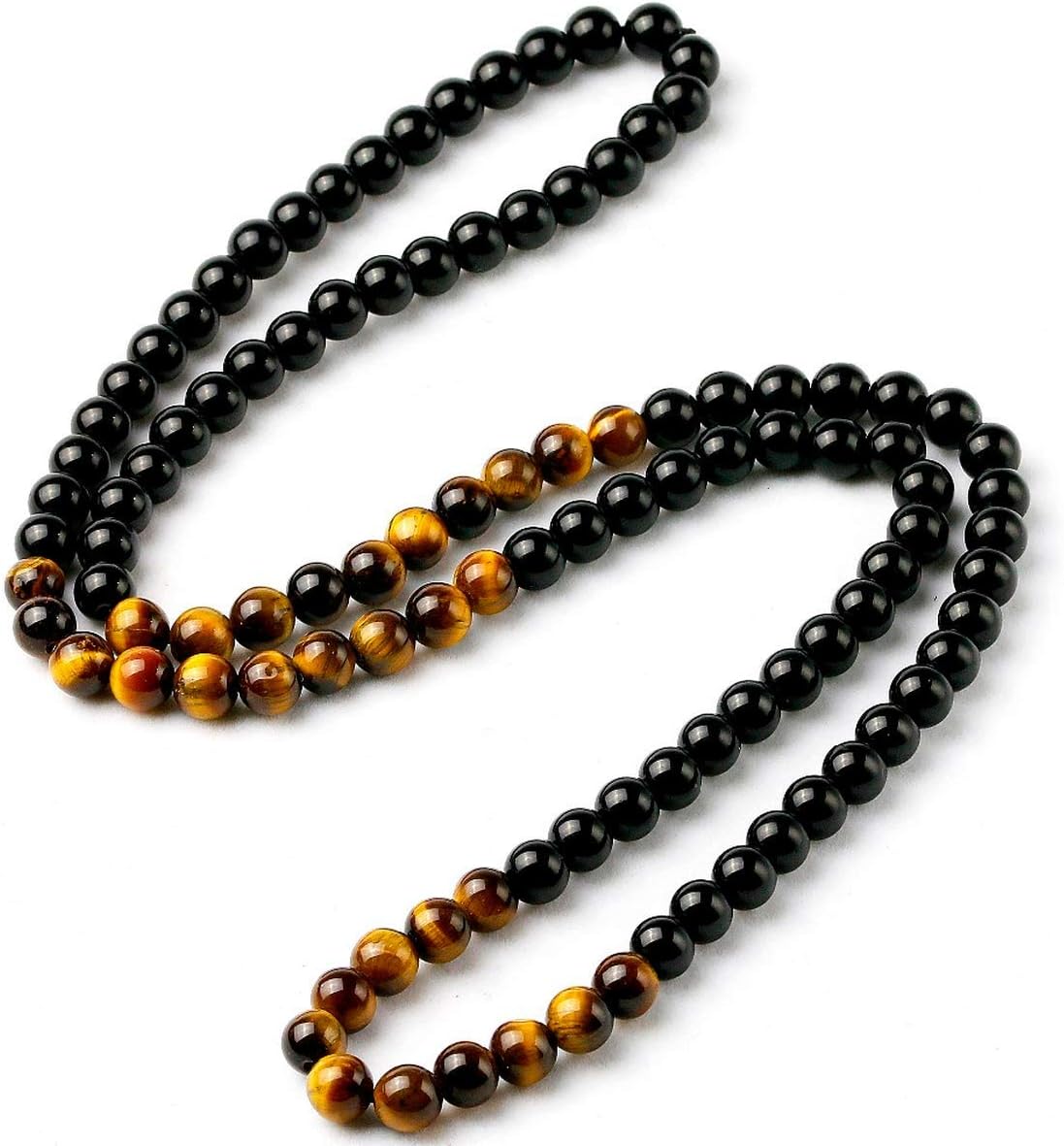 Black Onyx Men's Tiger Eye Stone Bead Necklace Fashion Natural Stone Jewelry Handmade Gift, Tiger Eye Onyx - Image 1
