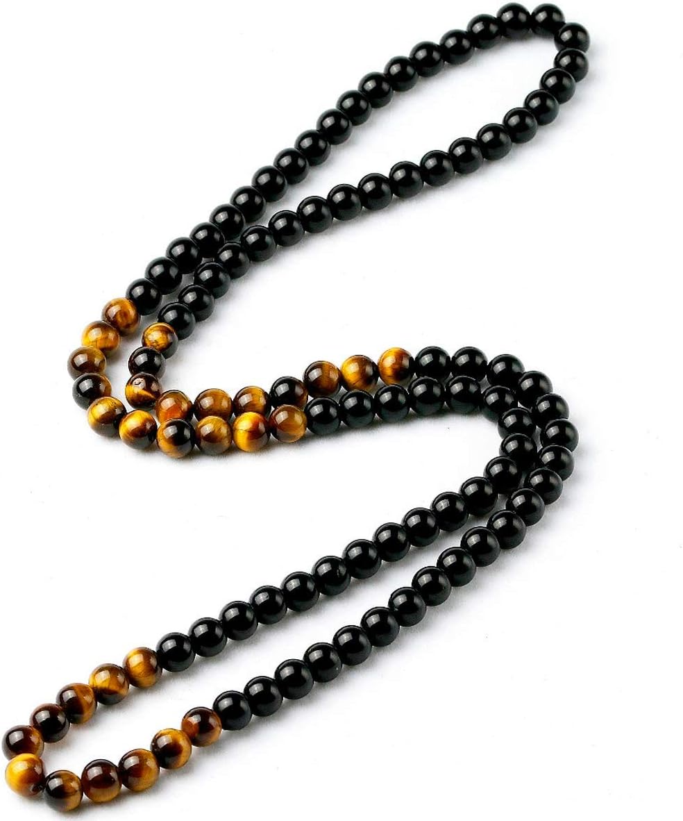 Black Onyx Men's Tiger Eye Stone Bead Necklace Fashion Natural Stone Jewelry Handmade Gift, Tiger Eye Onyx - Image 2
