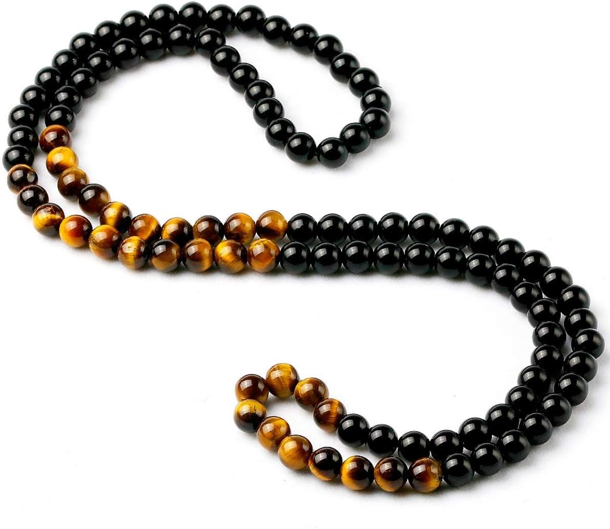Black Onyx Men's Tiger Eye Stone Bead Necklace Fashion Natural Stone Jewelry Handmade Gift, Tiger Eye Onyx - Image 3