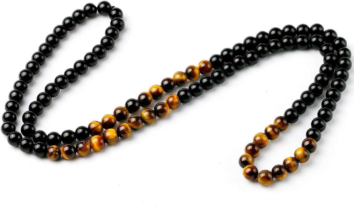 Black Onyx Men's Tiger Eye Stone Bead Necklace Fashion Natural Stone Jewelry Handmade Gift, Tiger Eye Onyx - Image 4