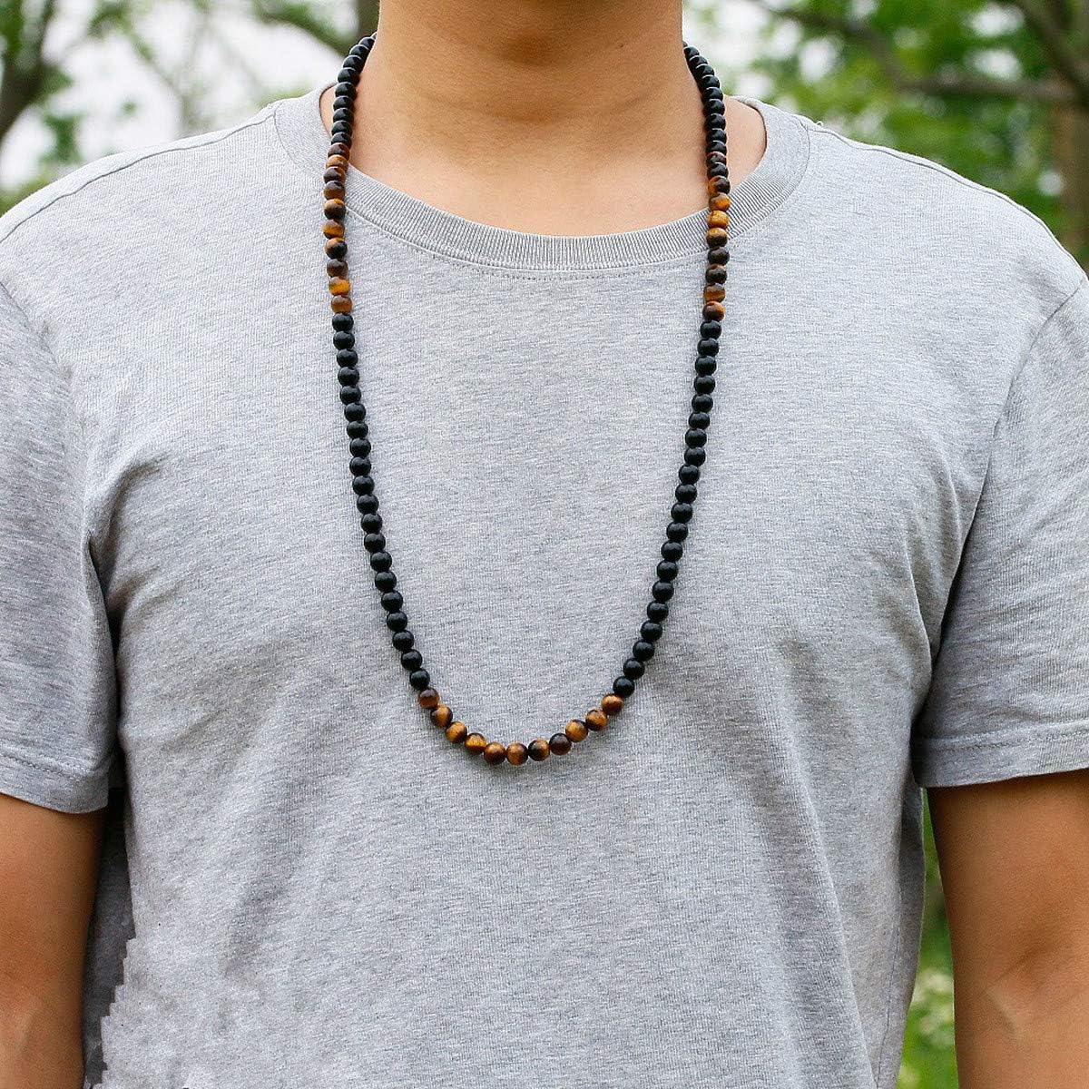 Black Onyx Men's Tiger Eye Stone Bead Necklace Fashion Natural Stone Jewelry Handmade Gift, Tiger Eye Onyx - Image 6