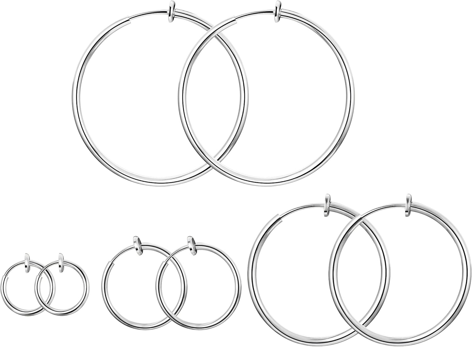 Stainless Steel 4 Pairs Clip On Hoop Earrings for Women Men Non Pierced Earrings - Image 1