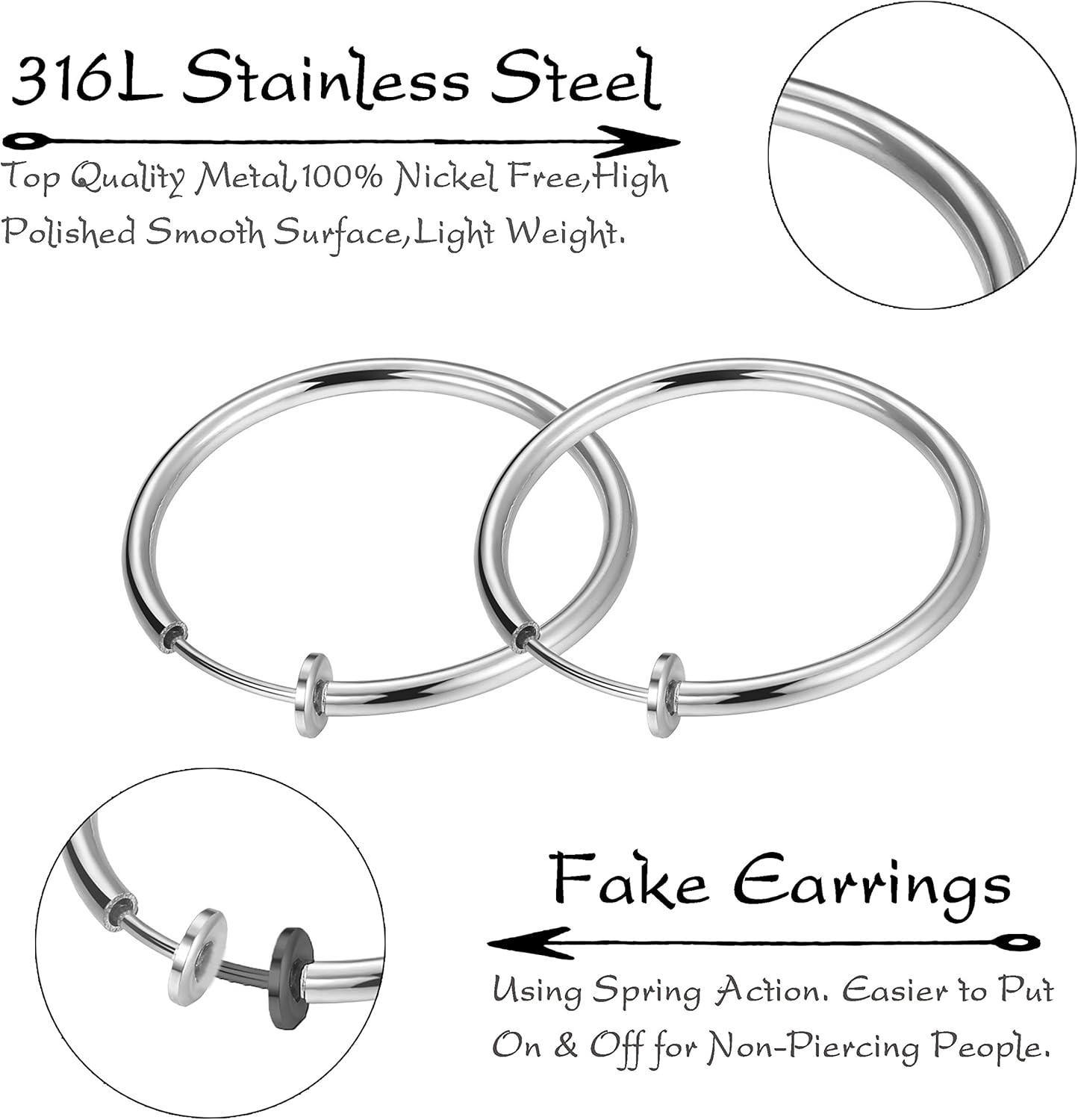 Stainless Steel 4 Pairs Clip On Hoop Earrings for Women Men Non Pierced Earrings - Image 3