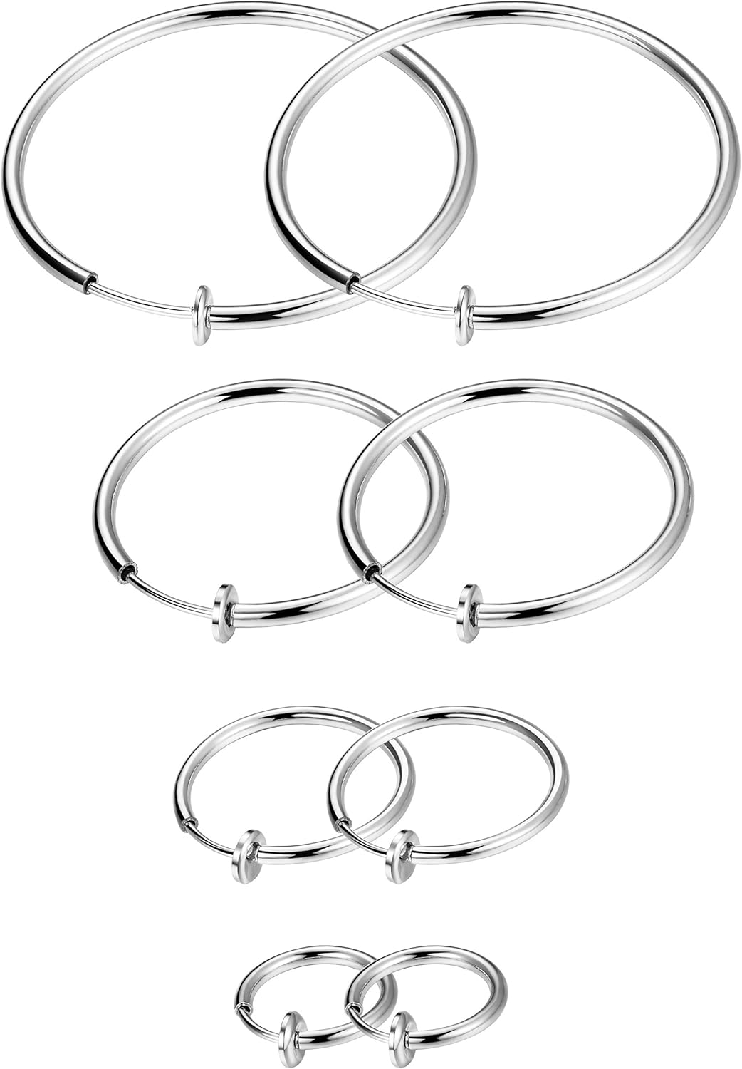 Stainless Steel 4 Pairs Clip On Hoop Earrings for Women Men Non Pierced Earrings - Image 4