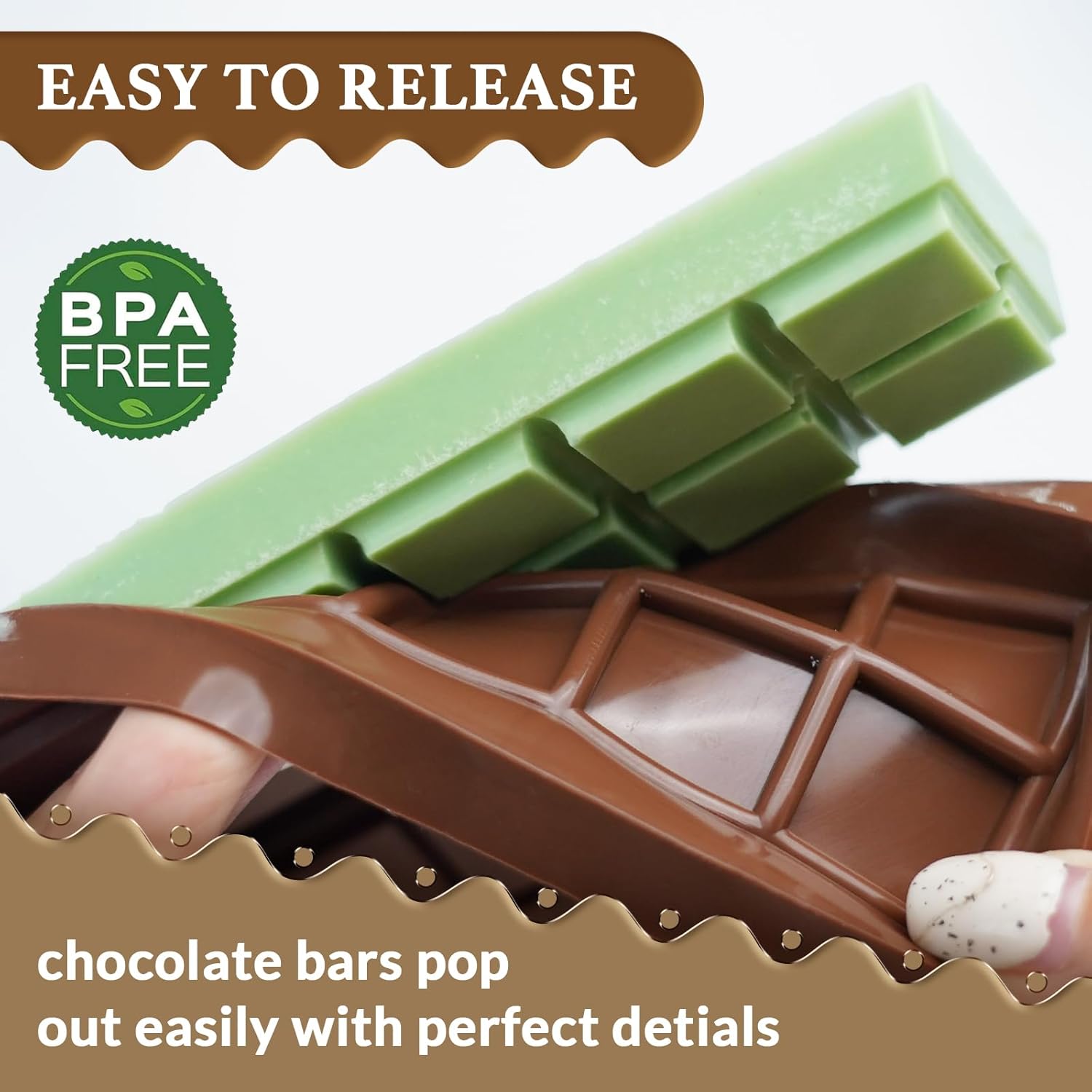 Chocolate Bar Molds, Silicone Snap Bars Making Set, Break Apart Wax Melt Mould, Easy Release Soy Candle Molds Rectangle Durable Non-Stick for Protein and Energy Soap Home DIY Handmade Gifts - Image 4