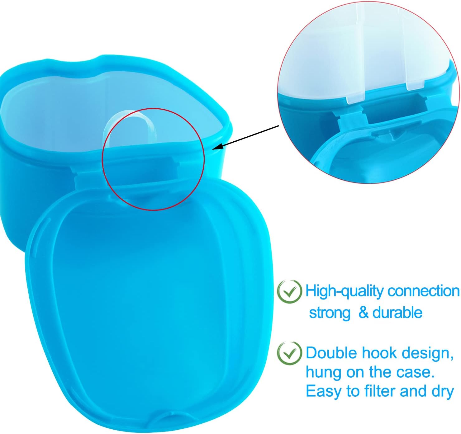 Denture Cup Orthodontic Retainer Case, Denture Bath Box Dental Mouthguard Case Cleaning with Brush, Strainer Basket and Lid Waterproof - Blue - Image 4