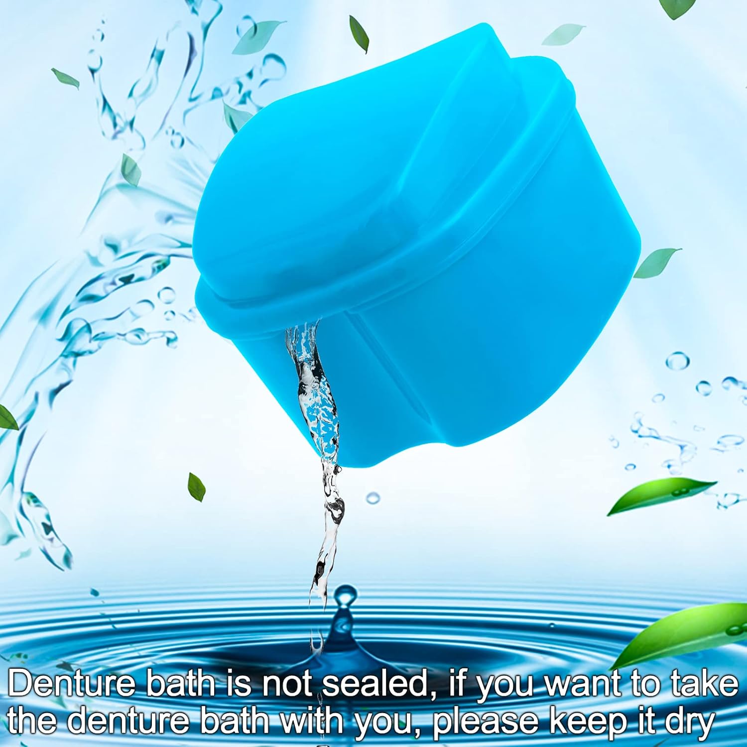 Denture Cup Orthodontic Retainer Case, Denture Bath Box Dental Mouthguard Case Cleaning with Brush, Strainer Basket and Lid Waterproof - Blue - Image 5