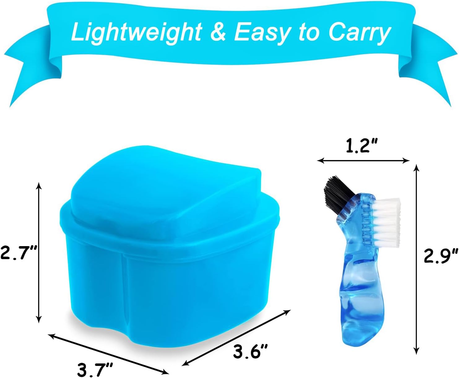 Denture Cup Orthodontic Retainer Case, Denture Bath Box Dental Mouthguard Case Cleaning with Brush, Strainer Basket and Lid Waterproof - Blue - Image 6