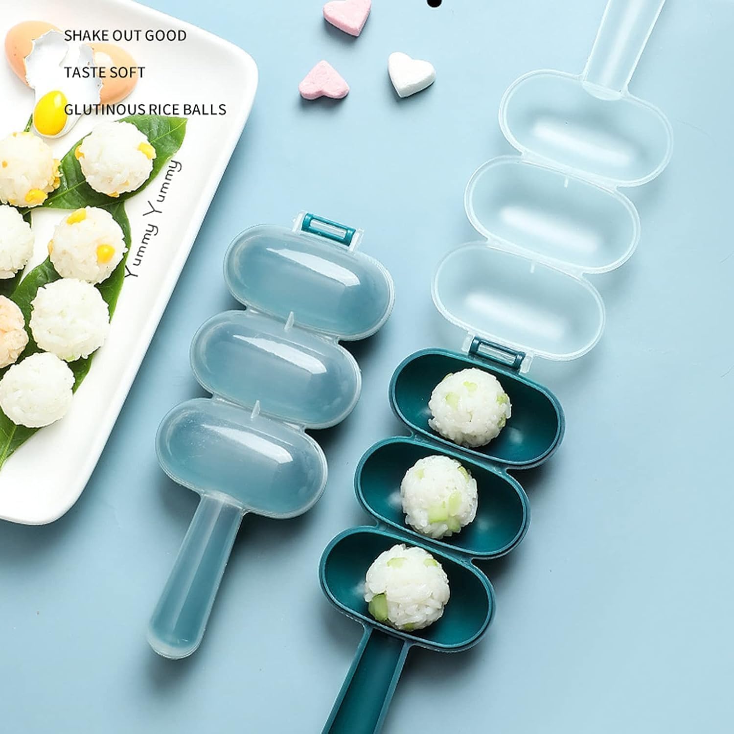 2Pcs Blue Rice Ball Maker Shake Lunch Maker Mould Rice Ball Shaker Rice Ball Mold Rice Ball Shaped Kitchen Tools and Home DIY Making Kit Sushi Plates,DIY Sushi Shake Rice Ball Mold, Specialty Plates - Image 4