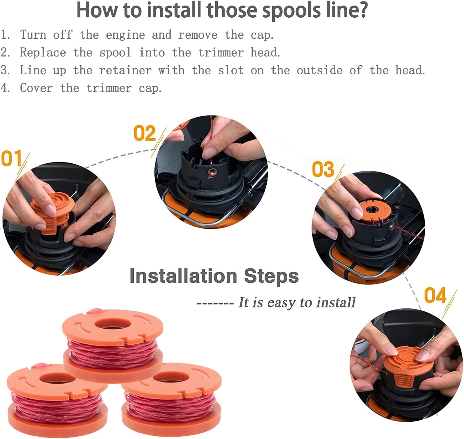 14 Pack Replacement Trimmer Spool Line, Trimmer Replacement Spools Line for Worx WA0010 WA0004.1 Grass Trimmer, Auto-Feed 10ft 0.065