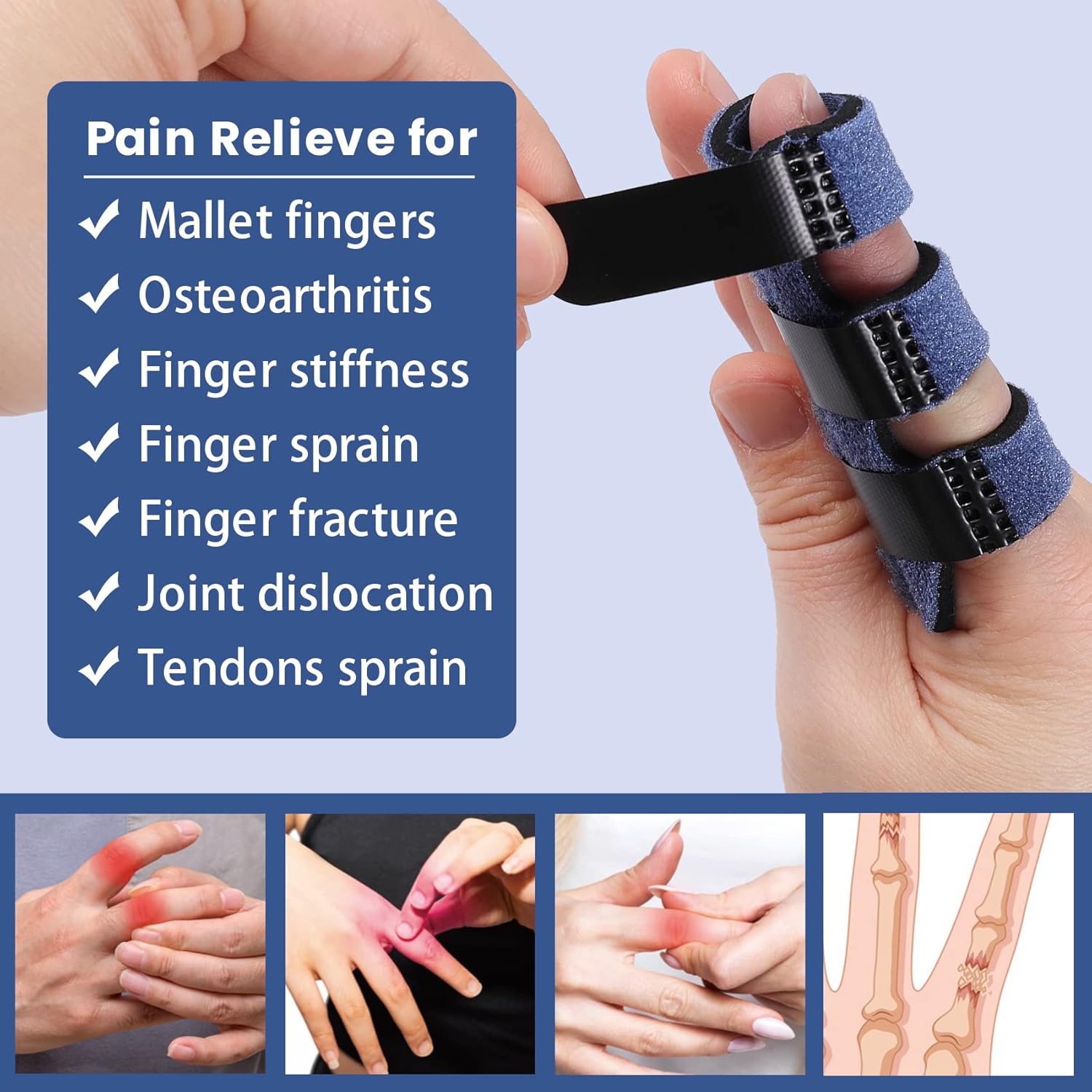 Trigger Finger Splint, Finger Splints for Straightening & Trigger Finger & Broken Finger,Finger Brace Fits Index Finger - Middle Finger - Ring Finger (Blue-4pcs, One Size) - Image 5