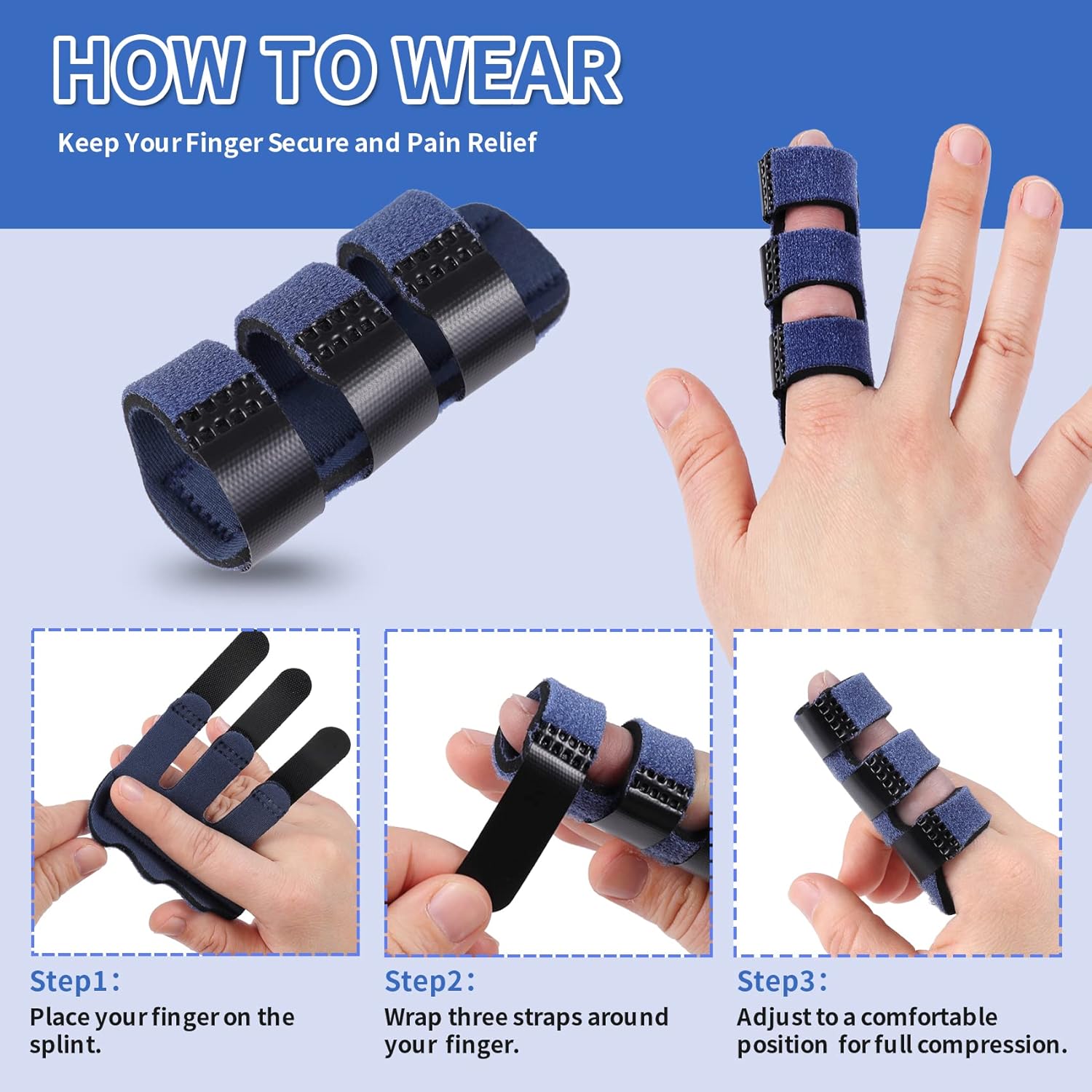 Trigger Finger Splint, Finger Splints for Straightening & Trigger Finger & Broken Finger,Finger Brace Fits Index Finger - Middle Finger - Ring Finger (Blue-4pcs, One Size) - Image 8