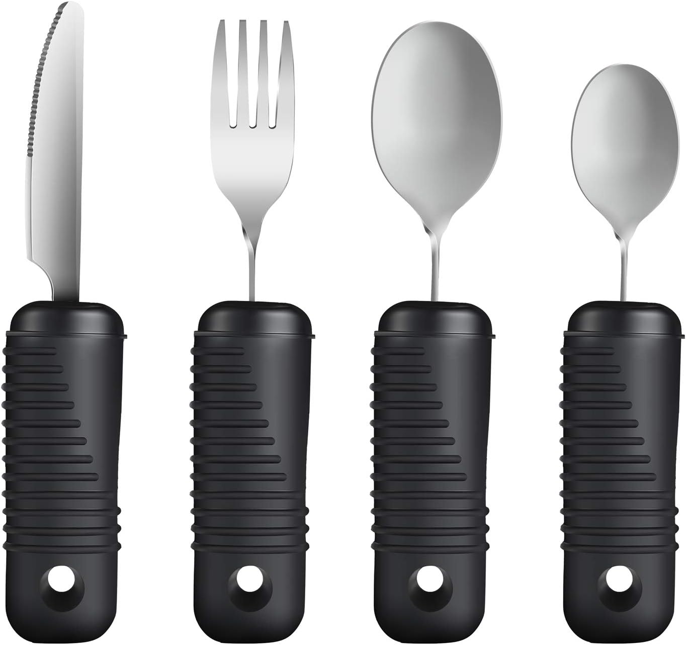YPC Adaptive Utensils,Easy Grip Silverware,Built Up Bendable Fork,Teaspoon,Tablespoon and Knife for Tremors,Adults,Elderly,Arthritis and Parkinsons,4 Piece Set - Image 1