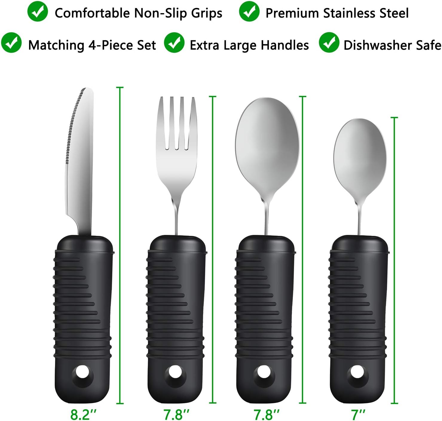 YPC Adaptive Utensils,Easy Grip Silverware,Built Up Bendable Fork,Teaspoon,Tablespoon and Knife for Tremors,Adults,Elderly,Arthritis and Parkinsons,4 Piece Set - Image 2