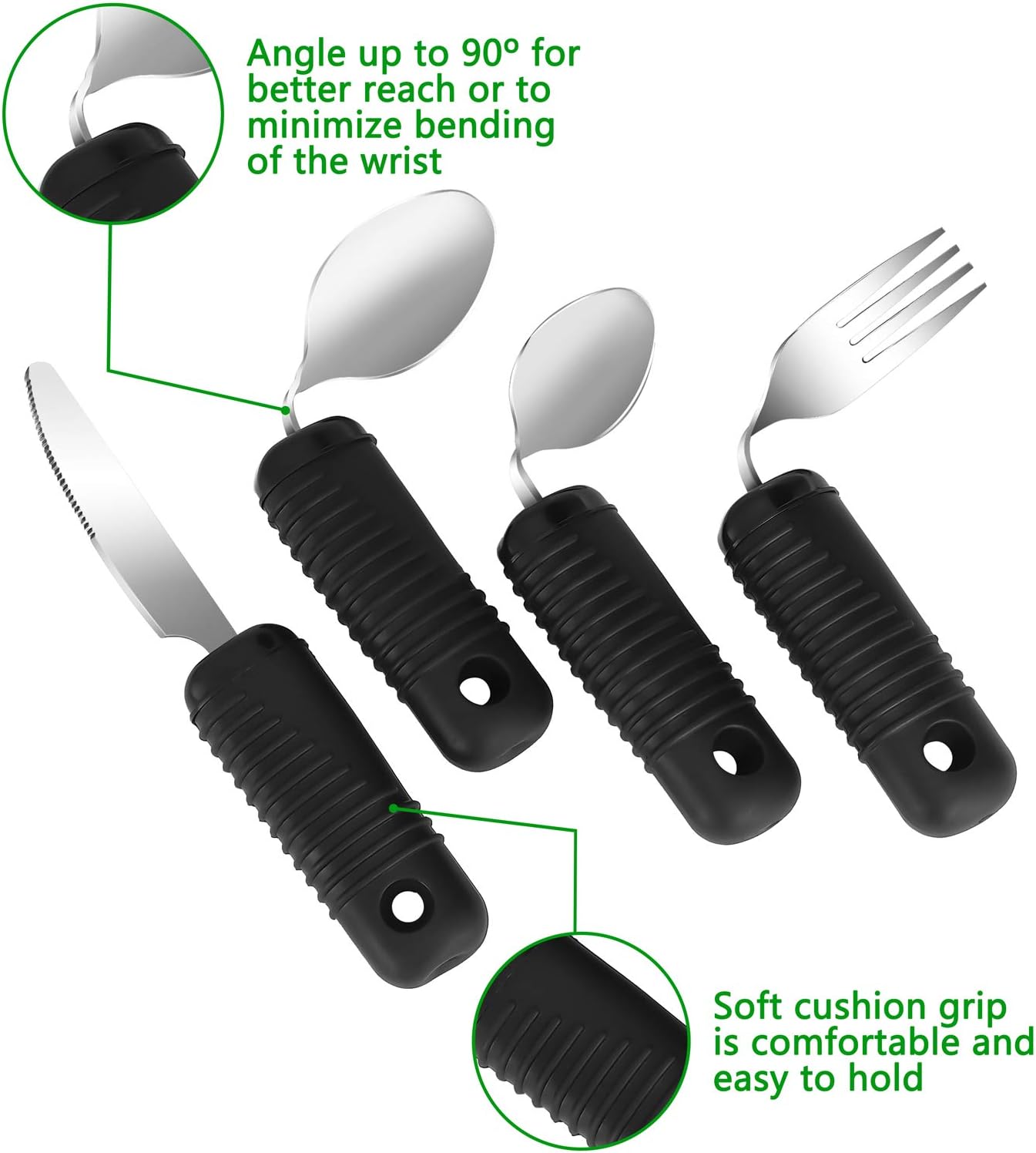 YPC Adaptive Utensils,Easy Grip Silverware,Built Up Bendable Fork,Teaspoon,Tablespoon and Knife for Tremors,Adults,Elderly,Arthritis and Parkinsons,4 Piece Set - Image 3