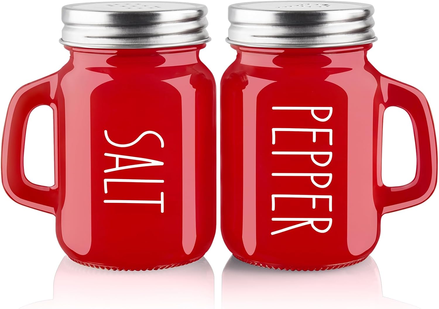 Red Salt and Pepper Shakers Set,  4 oz Cute Modern Glass Christmas Red Shaker Sets with Stainless Steel Lids, Red Kitchen Decor and Accessories for Home Restaurants Weddings - Image 1