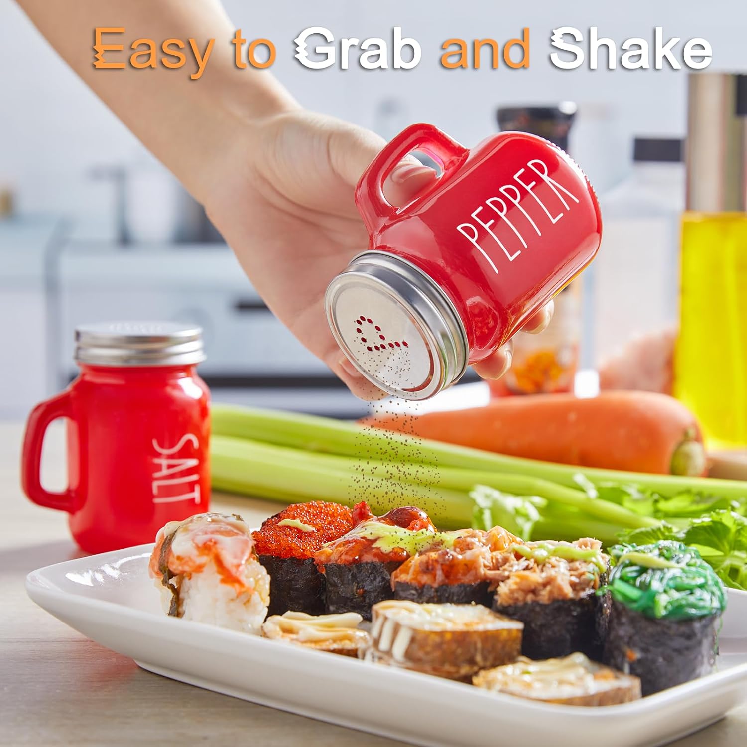 Red Salt and Pepper Shakers Set,  4 oz Cute Modern Glass Christmas Red Shaker Sets with Stainless Steel Lids, Red Kitchen Decor and Accessories for Home Restaurants Weddings - Image 4