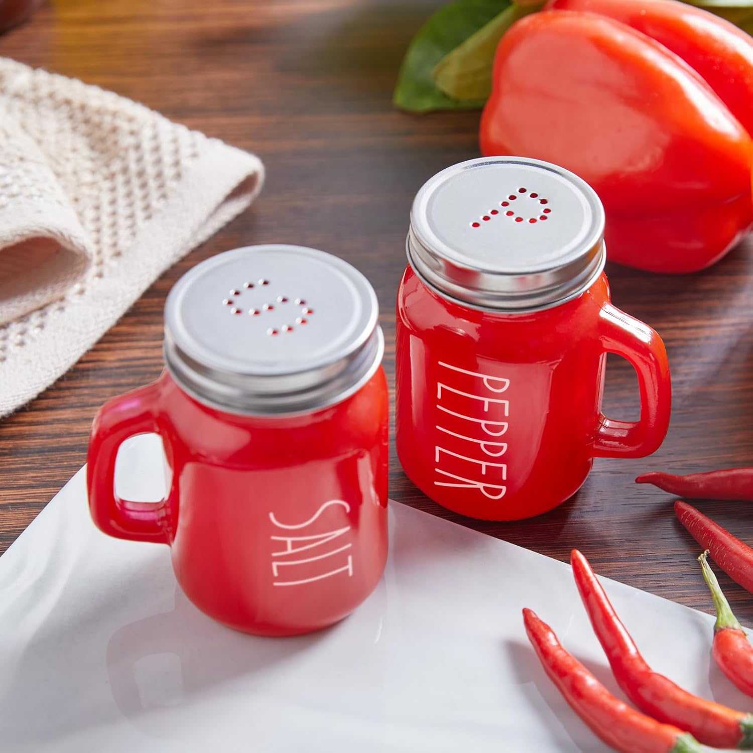 Red Salt and Pepper Shakers Set,  4 oz Cute Modern Glass Christmas Red Shaker Sets with Stainless Steel Lids, Red Kitchen Decor and Accessories for Home Restaurants Weddings - Image 6