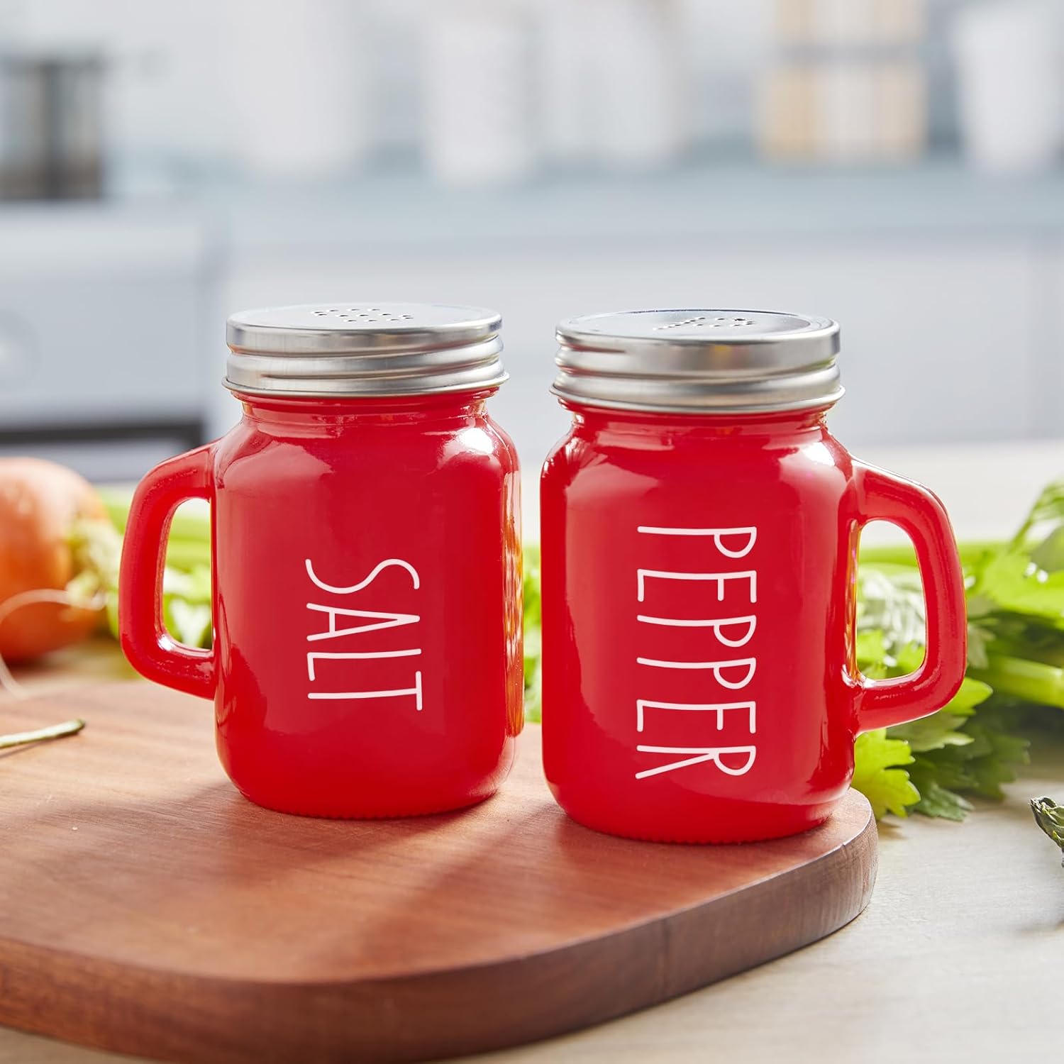 Red Salt and Pepper Shakers Set,  4 oz Cute Modern Glass Christmas Red Shaker Sets with Stainless Steel Lids, Red Kitchen Decor and Accessories for Home Restaurants Weddings - Image 7