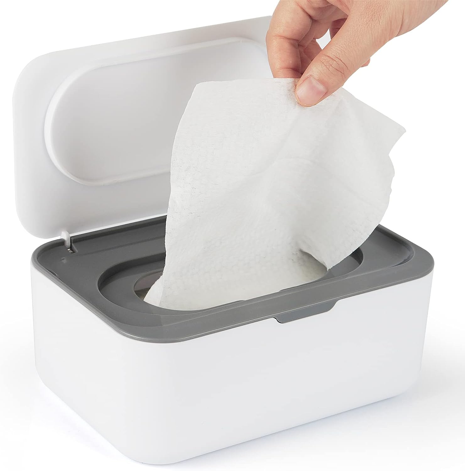 Baby Wipes Dispenser, Wipes Case Baby Wipe Holder Keeps Wipes Fresh, Non-Slip, Easy Open & Close (Gray) - Image 1