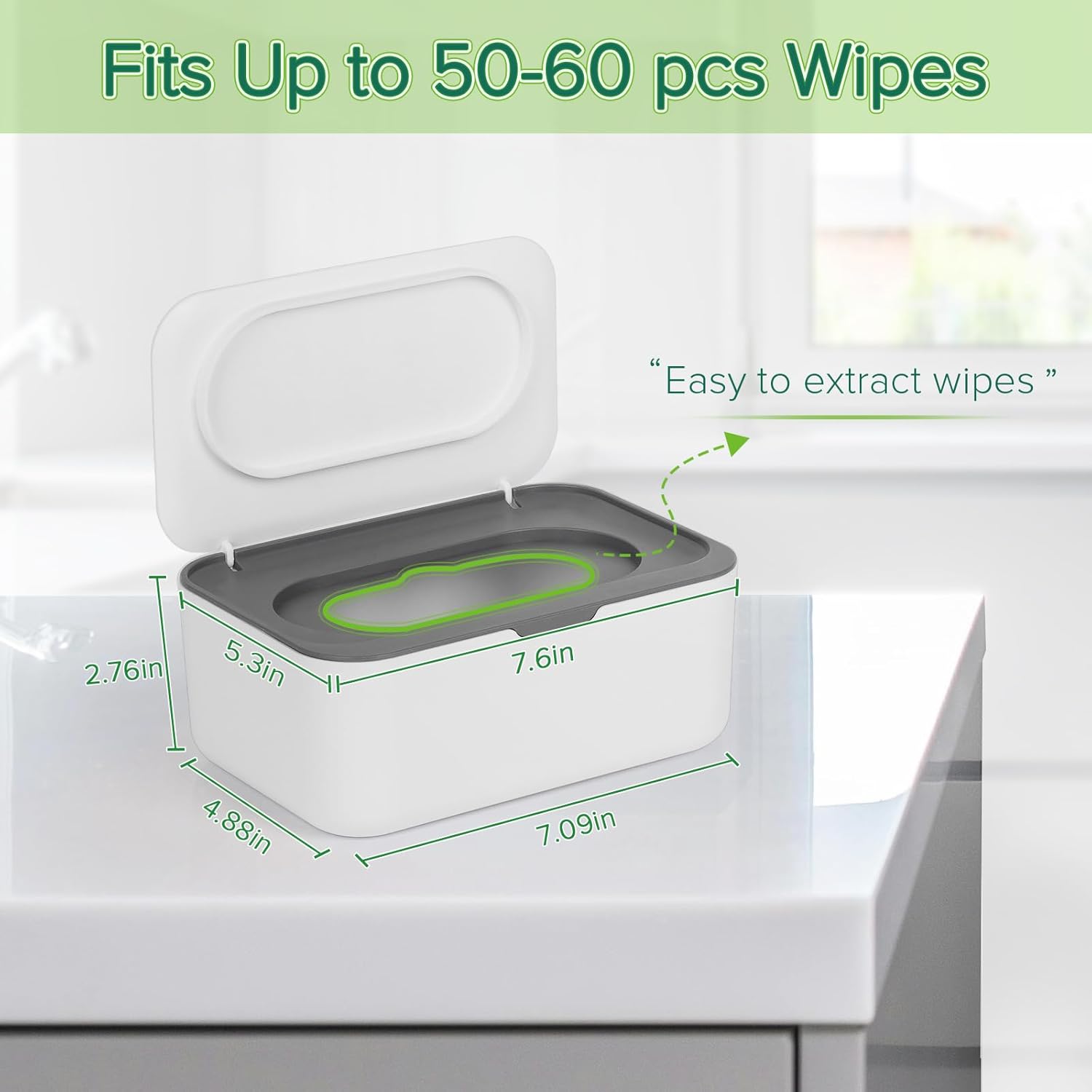 Baby Wipes Dispenser, Wipes Case Baby Wipe Holder Keeps Wipes Fresh, Non-Slip, Easy Open & Close (Gray) - Image 2