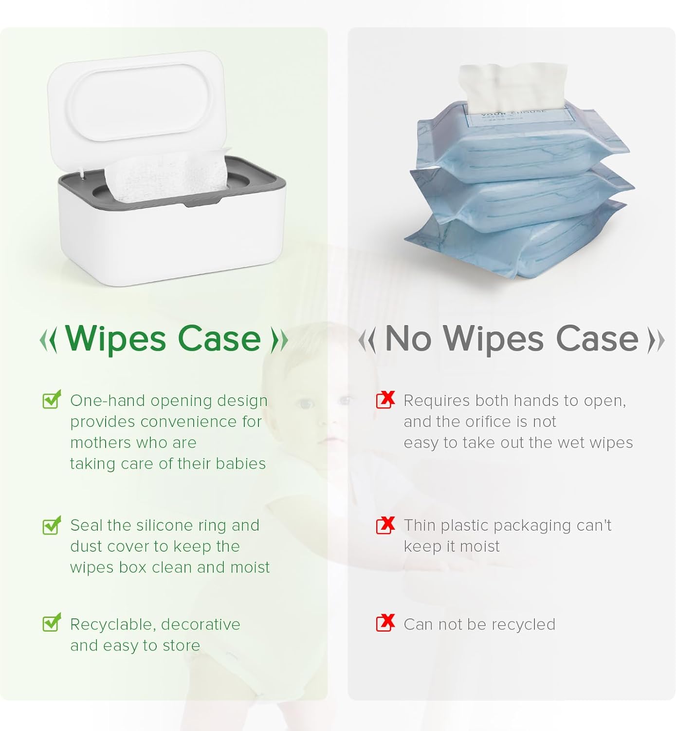 Baby Wipes Dispenser, Wipes Case Baby Wipe Holder Keeps Wipes Fresh, Non-Slip, Easy Open & Close (Gray) - Image 4