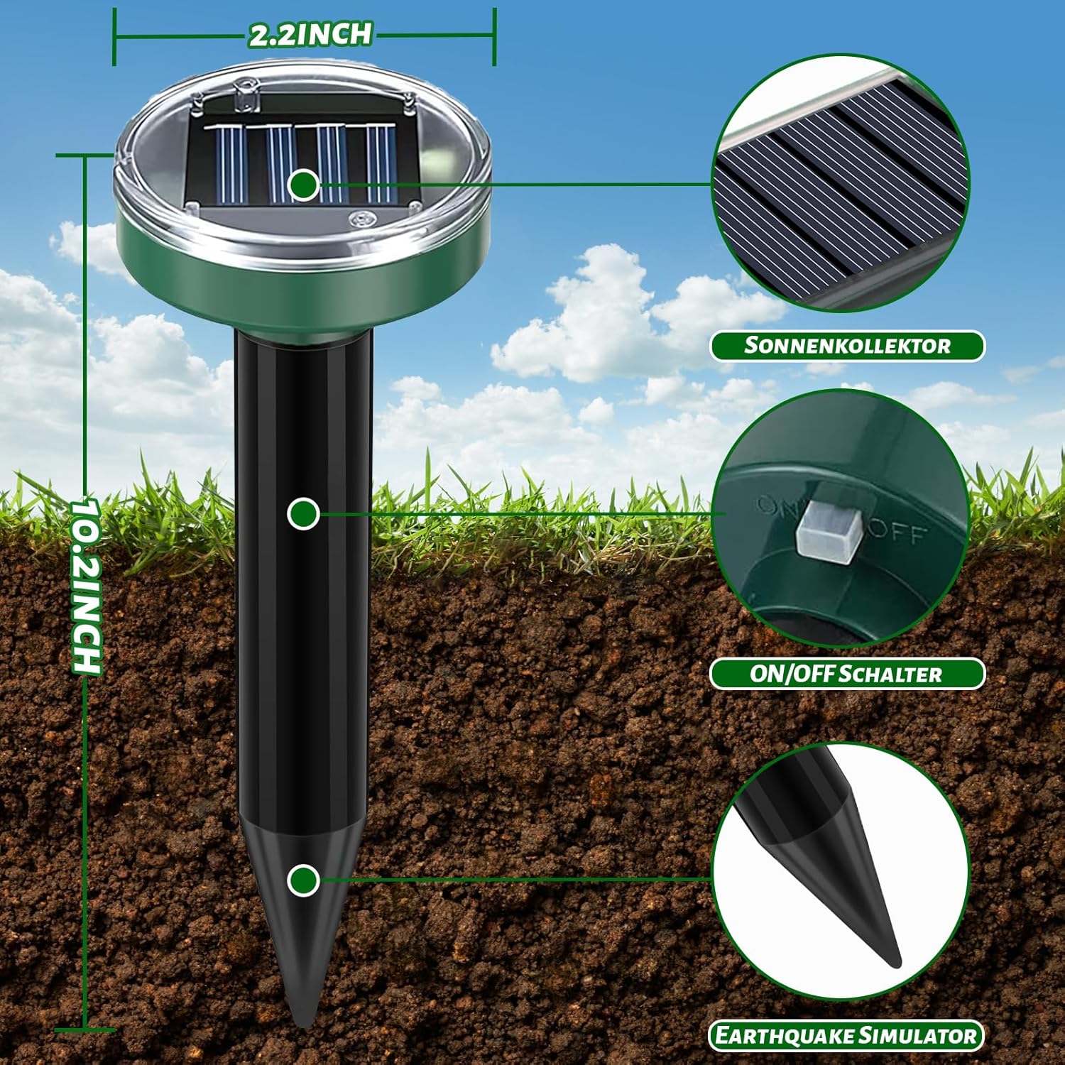 Mole Repellent 10 Packs, Outdoor Solar-Powered Animal Repellent, Waterproof Mole Killer Traps for Garden, Yard, Lawn,Effectively Repels Groundhog Snake Vole - Image 2