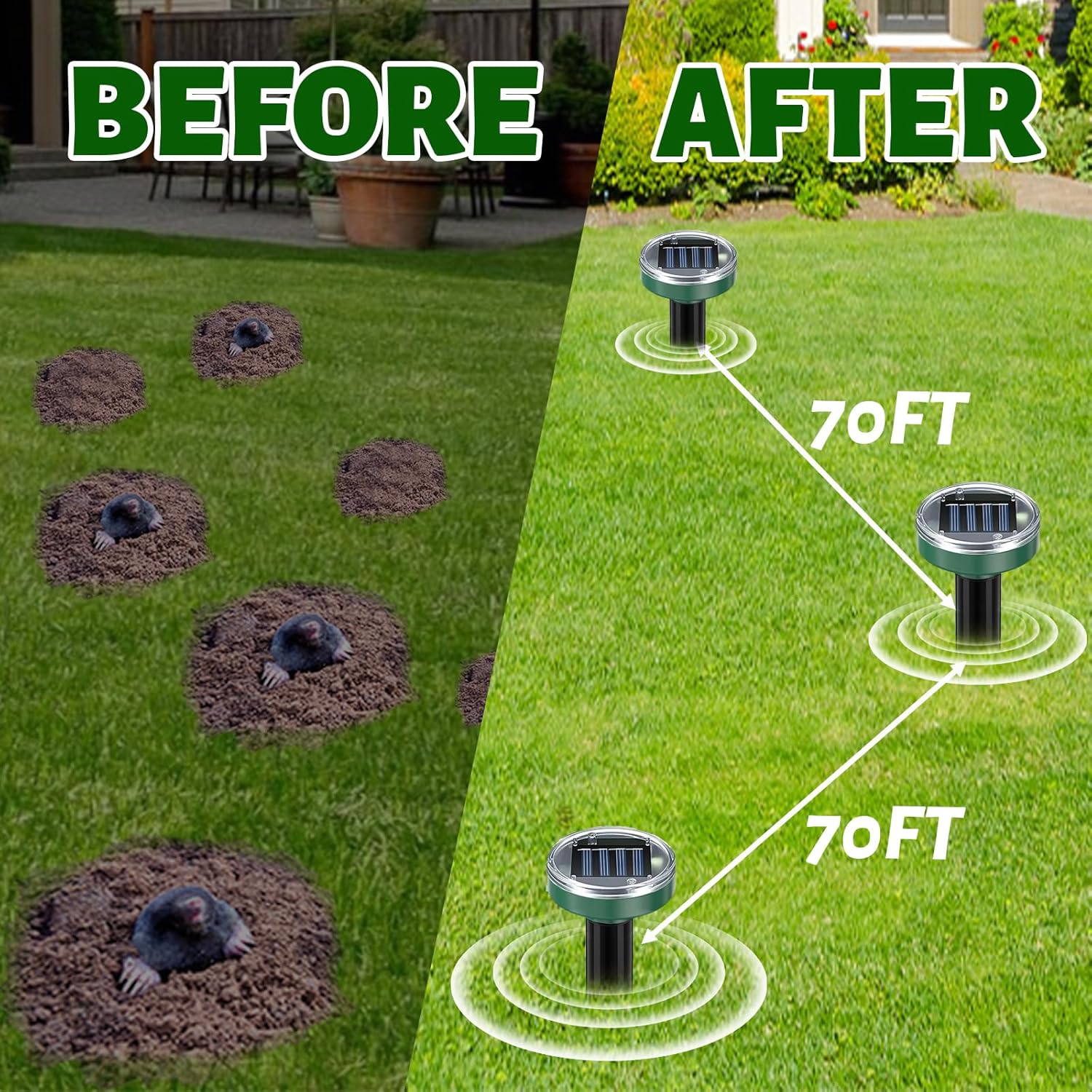 Mole Repellent 10 Packs, Outdoor Solar-Powered Animal Repellent, Waterproof Mole Killer Traps for Garden, Yard, Lawn,Effectively Repels Groundhog Snake Vole - Image 3