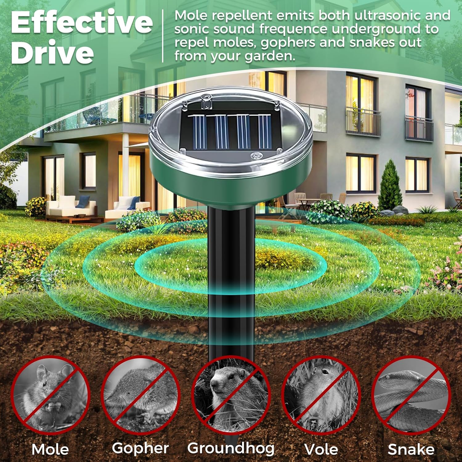 Mole Repellent 10 Packs, Outdoor Solar-Powered Animal Repellent, Waterproof Mole Killer Traps for Garden, Yard, Lawn,Effectively Repels Groundhog Snake Vole - Image 6