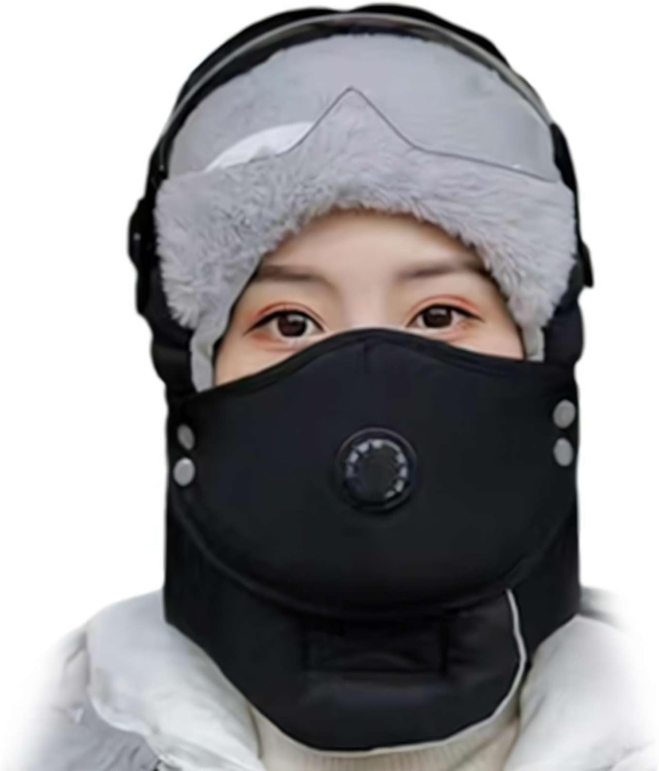Women Windproof Full Cover Balaclava with Glasses Mask,Winter Thermal Thick Ski Cap Camping Hunting Trapper Hat - Image 1