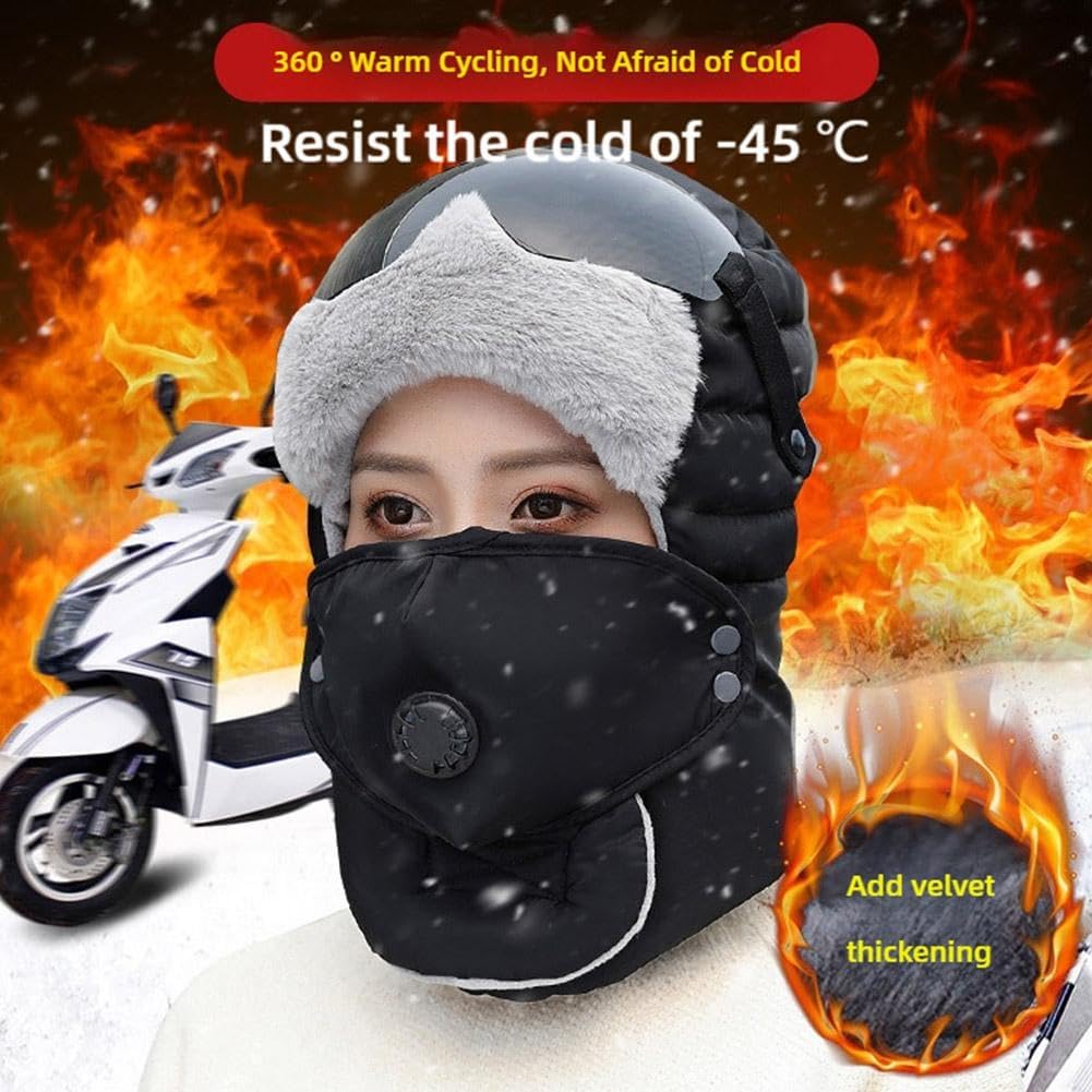 Women Windproof Full Cover Balaclava with Glasses Mask,Winter Thermal Thick Ski Cap Camping Hunting Trapper Hat - Image 2