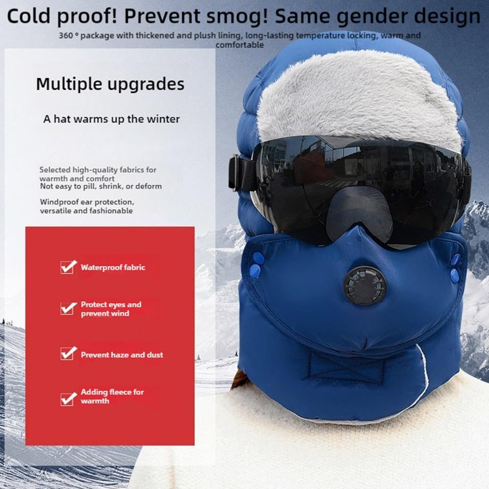Women Windproof Full Cover Balaclava with Glasses Mask,Winter Thermal Thick Ski Cap Camping Hunting Trapper Hat - Image 3