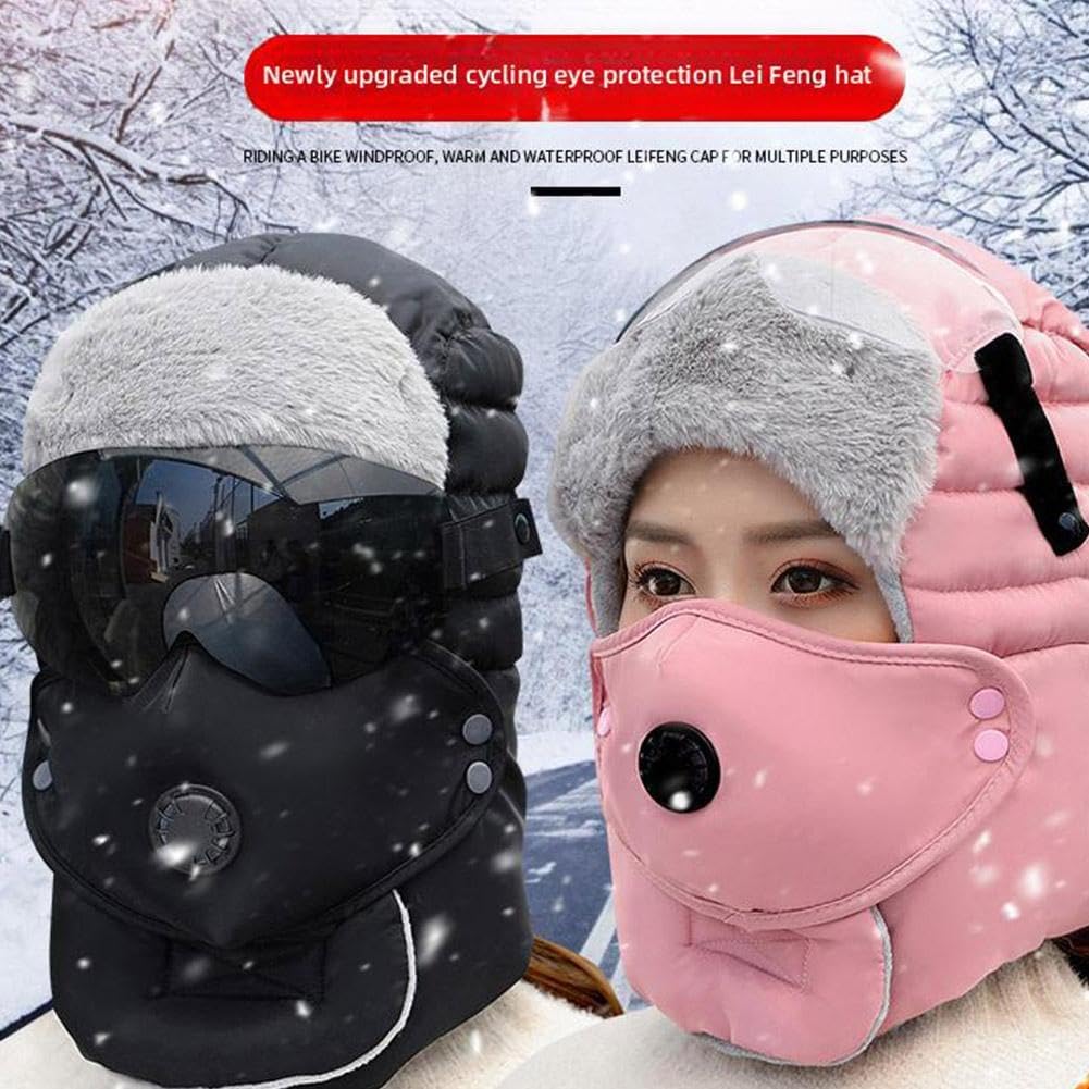 Women Windproof Full Cover Balaclava with Glasses Mask,Winter Thermal Thick Ski Cap Camping Hunting Trapper Hat - Image 4