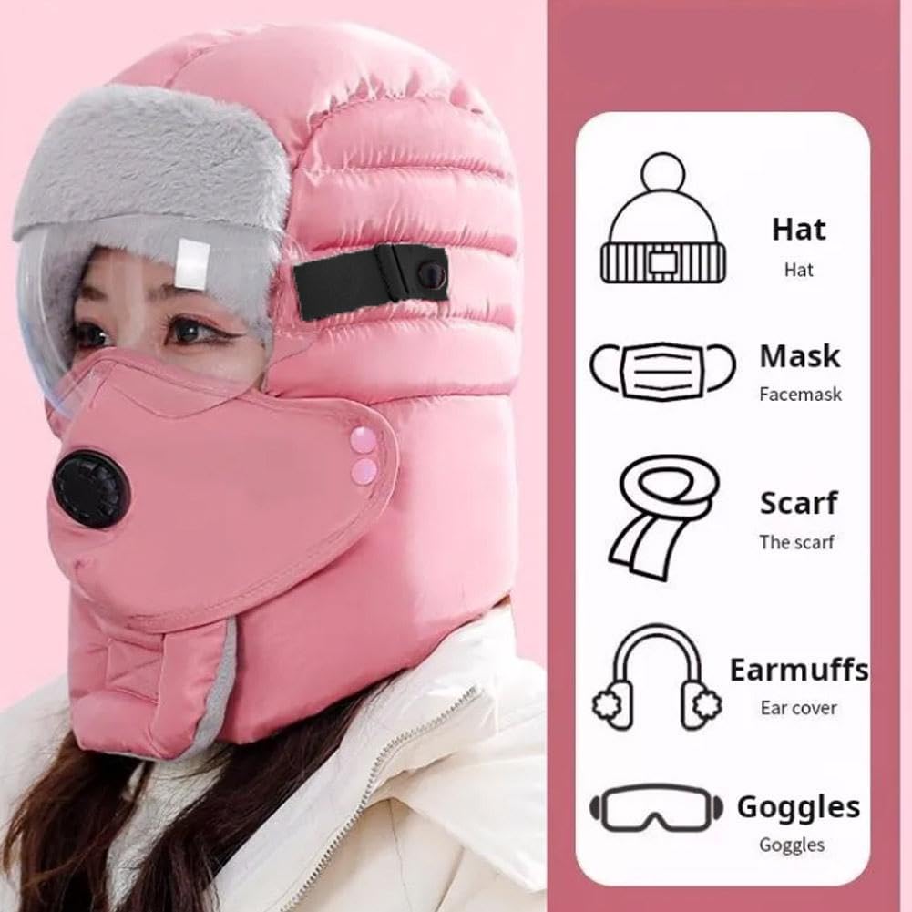Women Windproof Full Cover Balaclava with Glasses Mask,Winter Thermal Thick Ski Cap Camping Hunting Trapper Hat - Image 5