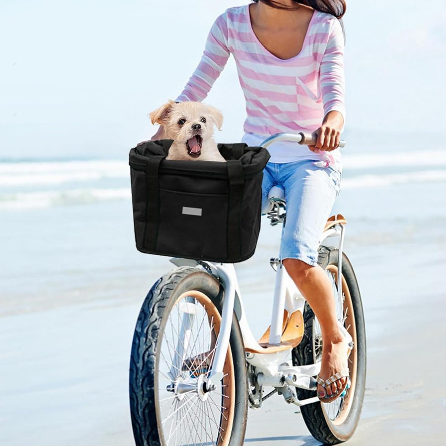 Bike Basket, 10kg Storng Bearing Foldable Bike Front Basket, Removable Dog Carrier for Handlebar, Machine Washable - Image 2