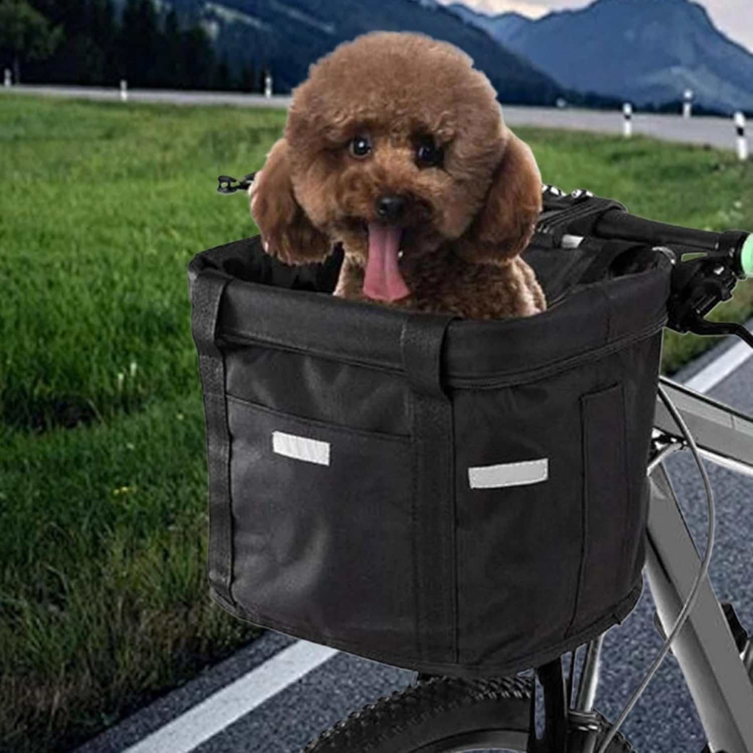 Bike Basket, 10kg Storng Bearing Foldable Bike Front Basket, Removable Dog Carrier for Handlebar, Machine Washable - Image 3