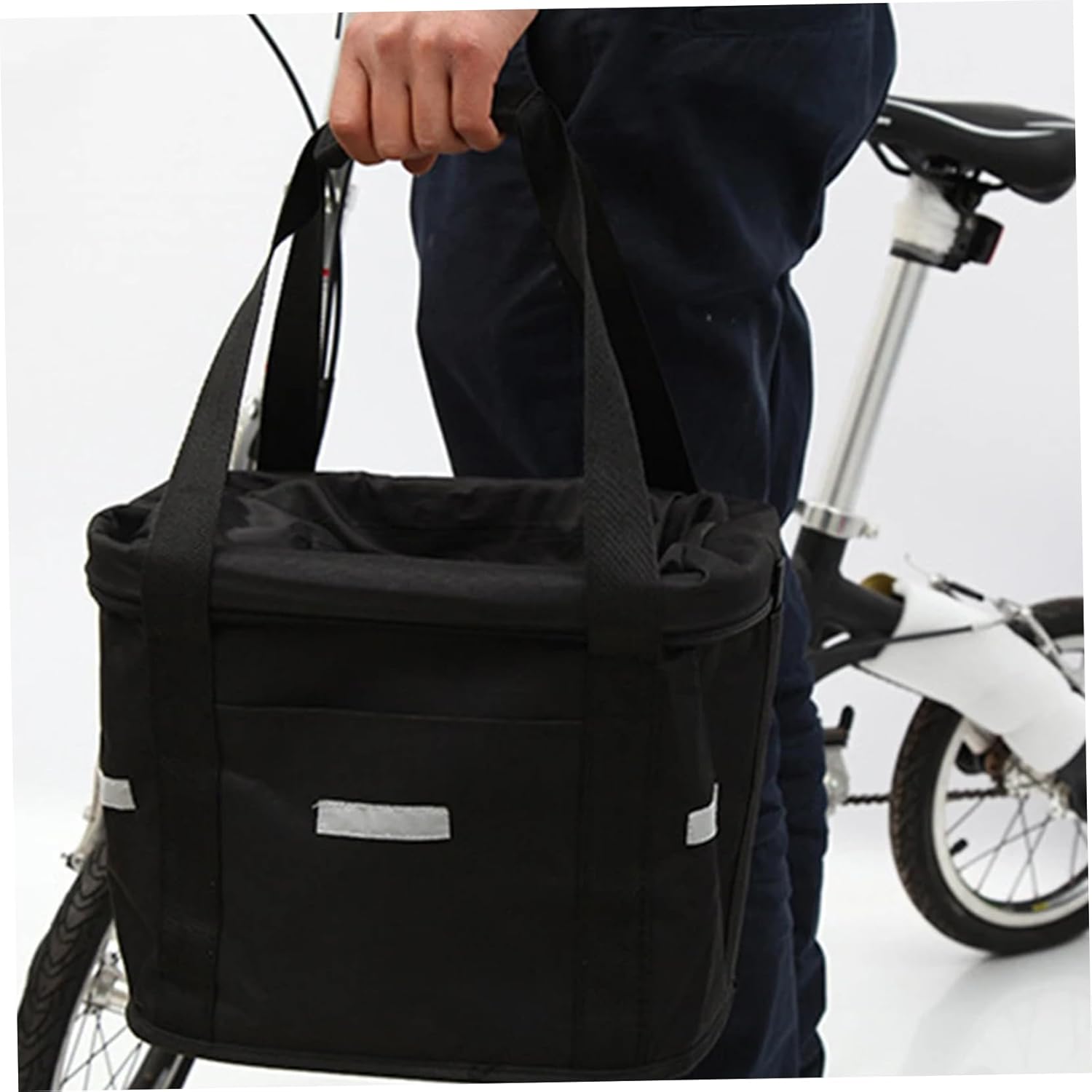 Bike Basket, 10kg Storng Bearing Foldable Bike Front Basket, Removable Dog Carrier for Handlebar, Machine Washable - Image 5