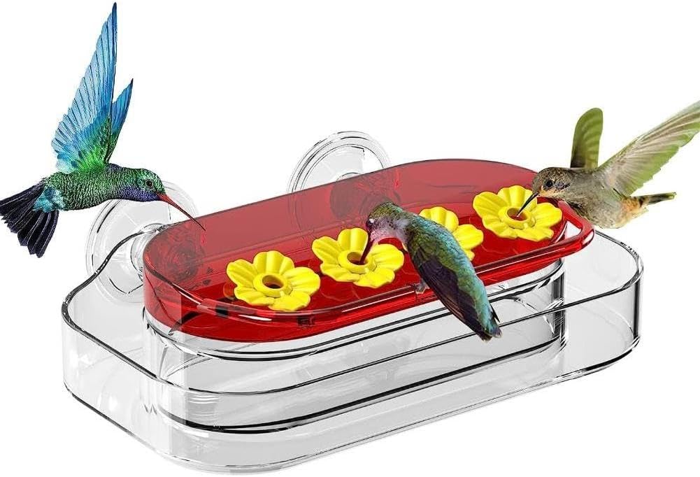 Window Hummingbird Feeders - Hanging Hummingbird Feeder with Suction Cup, Tabletop Humming Bird Feeder Bird Water Station Trays, Easy to Clean and Refill Plastic Humming Bird Feeder (Yellow) - Image 1