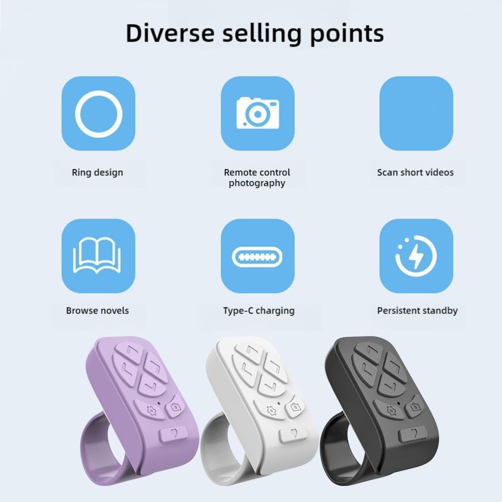 for TIK-Tok Remote Control Ring,Wireless Page Turner,Bluetooth Remote Control Ring Finger Scroller,Finger Clicker for Phone Scrolling, for Videos,Photos,Novels (Purple) - Image 5