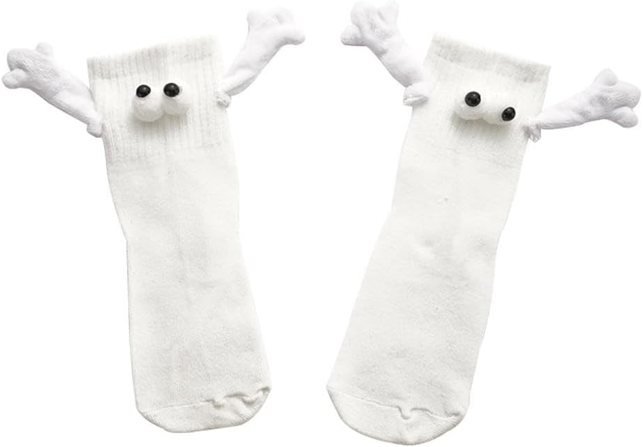 4 Pair Couple Holding Hands Socks,Funny Magnetic Suction 3D Doll Socks,Unisex Mid-Tube Socks,Novelty Socks for Women Men - Image 1