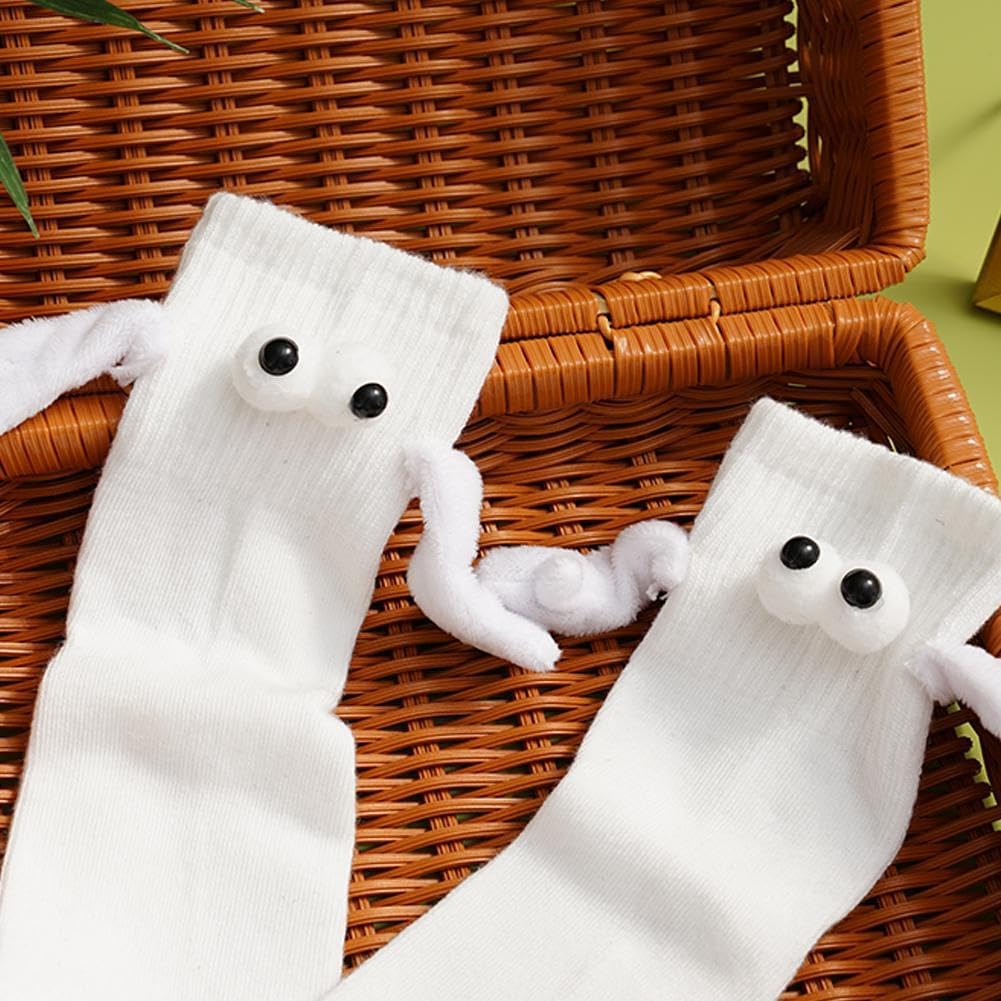 4 Pair Couple Holding Hands Socks,Funny Magnetic Suction 3D Doll Socks,Unisex Mid-Tube Socks,Novelty Socks for Women Men - Image 2