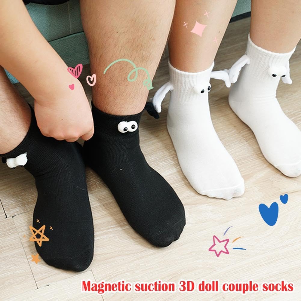 4 Pair Couple Holding Hands Socks,Funny Magnetic Suction 3D Doll Socks,Unisex Mid-Tube Socks,Novelty Socks for Women Men - Image 5