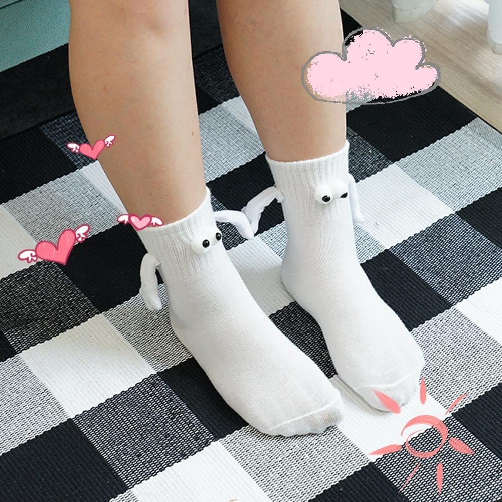 4 Pair Couple Holding Hands Socks,Funny Magnetic Suction 3D Doll Socks,Unisex Mid-Tube Socks,Novelty Socks for Women Men - Image 6