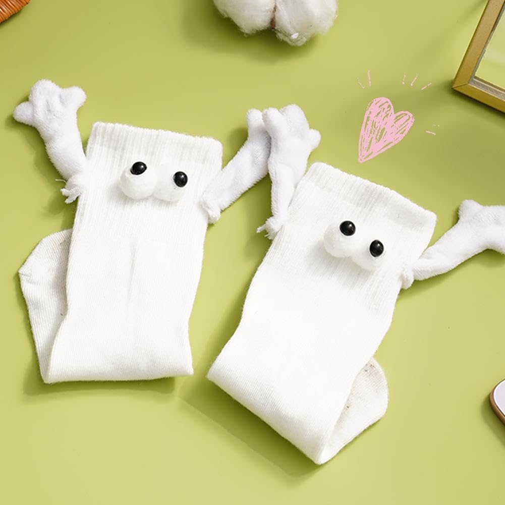4 Pair Couple Holding Hands Socks,Funny Magnetic Suction 3D Doll Socks,Unisex Mid-Tube Socks,Novelty Socks for Women Men - Image 7